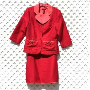 SWEET SANGRIA SALMON AND PINK POLK-A-DOT SUIT-SKIRT SET WITH BOWS